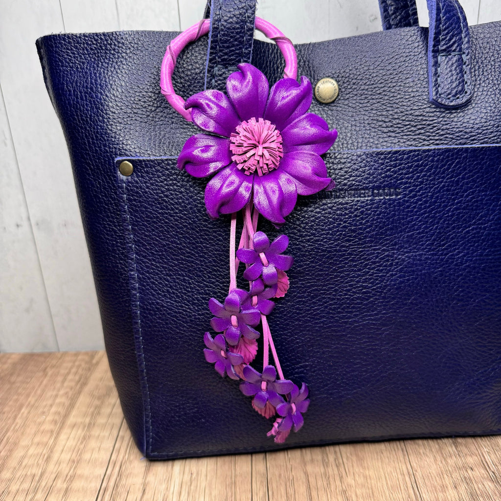 Genuine Leather Flower Purse Charm Leather Purple Spring Bag Charm NEW FAST SHIP