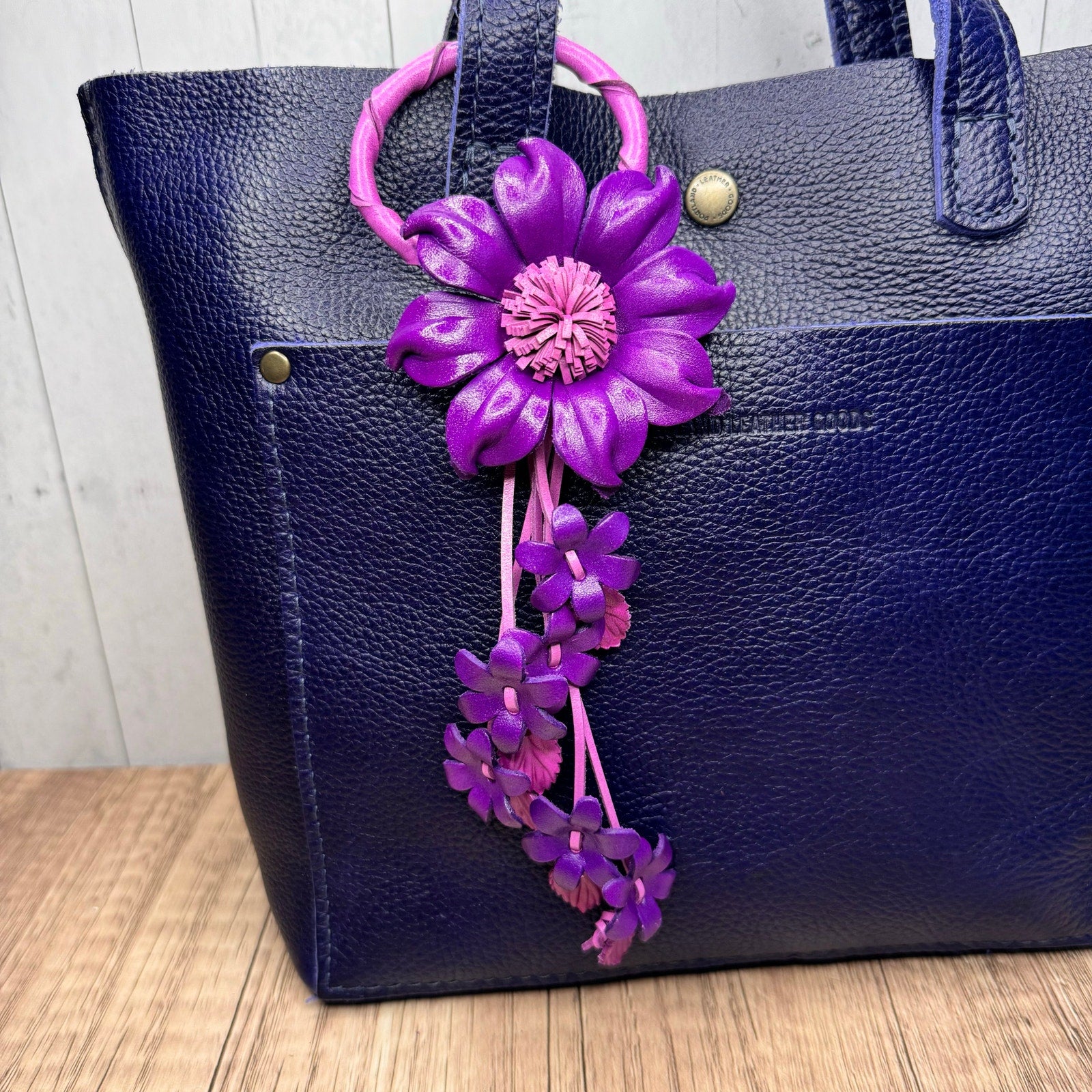 Genuine Leather Flower Purse Charm Leather Purple Spring Bag Charm NEW FAST SHIP