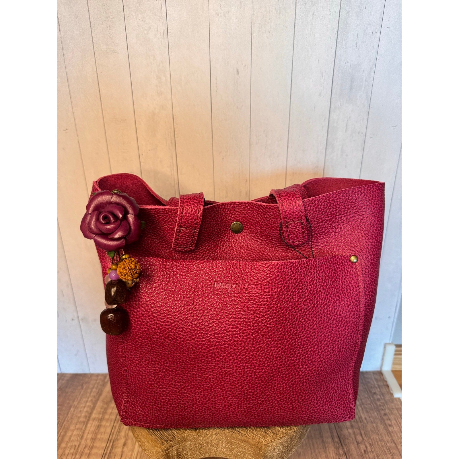 Summer Rose Purple Purse Charm Genuine Leather Purple Flower Bag Charm NEW!