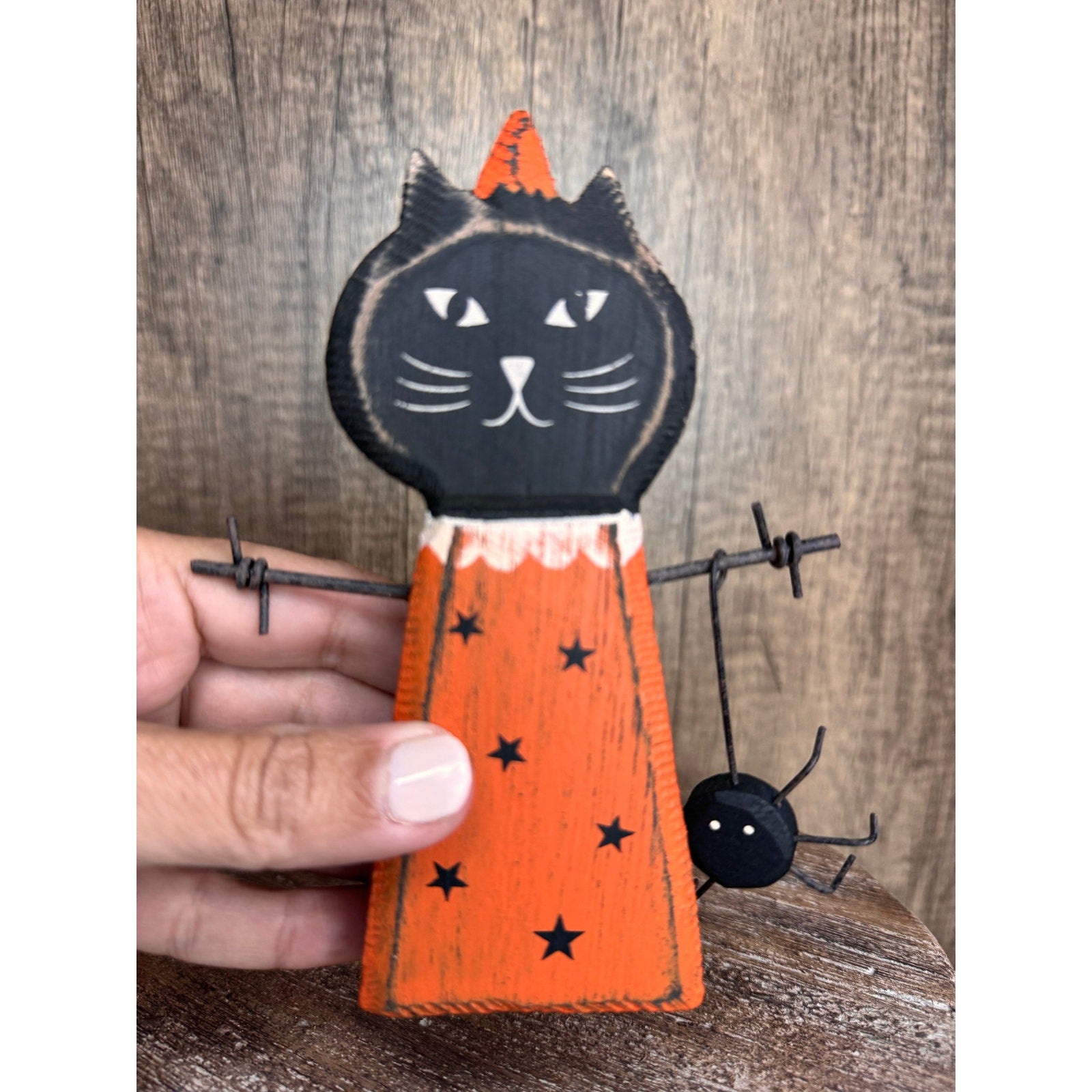 Rustic Halloween Home Decor Sitter Wood Black Cat Fall Autumn FAST SHIP NEW