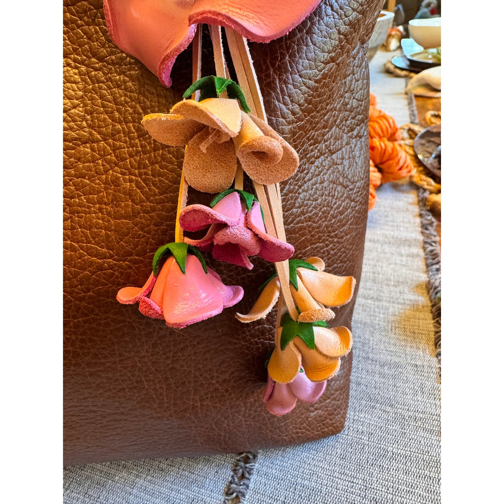 Poppy Pink Rose Purse Charm Flower Bag Charm Genuine Leather Accessories NEW!