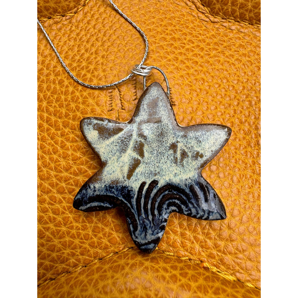 Boho Star Pendant Necklace Jewelry Boho Pottery Ceramics Necklace White Blue