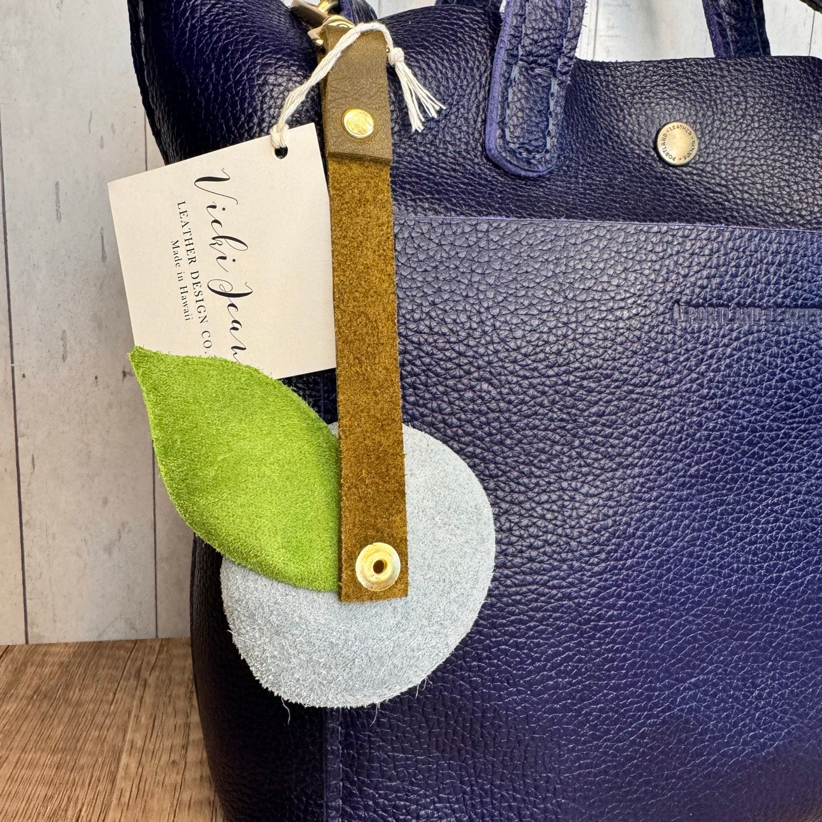 Genuine Leather Purse Charm Blue Orange Pink Flower Bag Keychain Purse Accessory