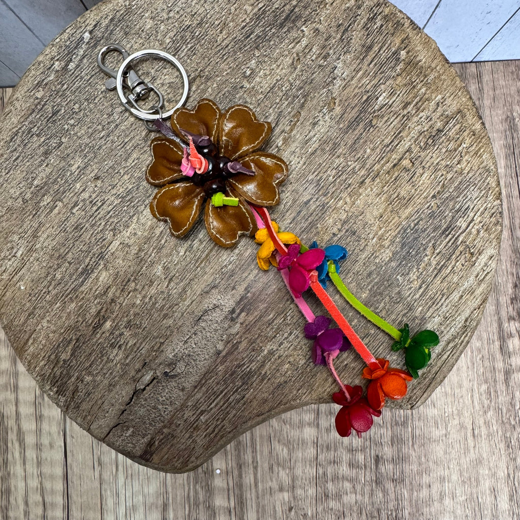 Autumn Daisy Bag Charm Genuine Leather Flower Purse Charm NEW