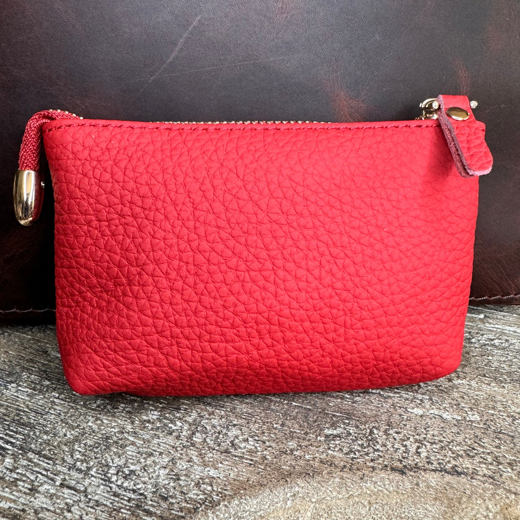 Flower Coin Purse Red Wallet Genuine Red Leather Wallet NEW FAST SHIP 5.25 x3.5