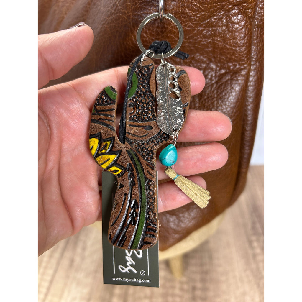 Cute Cactus Purse Charm Western Cactus Genuine Leather Bag Charm
