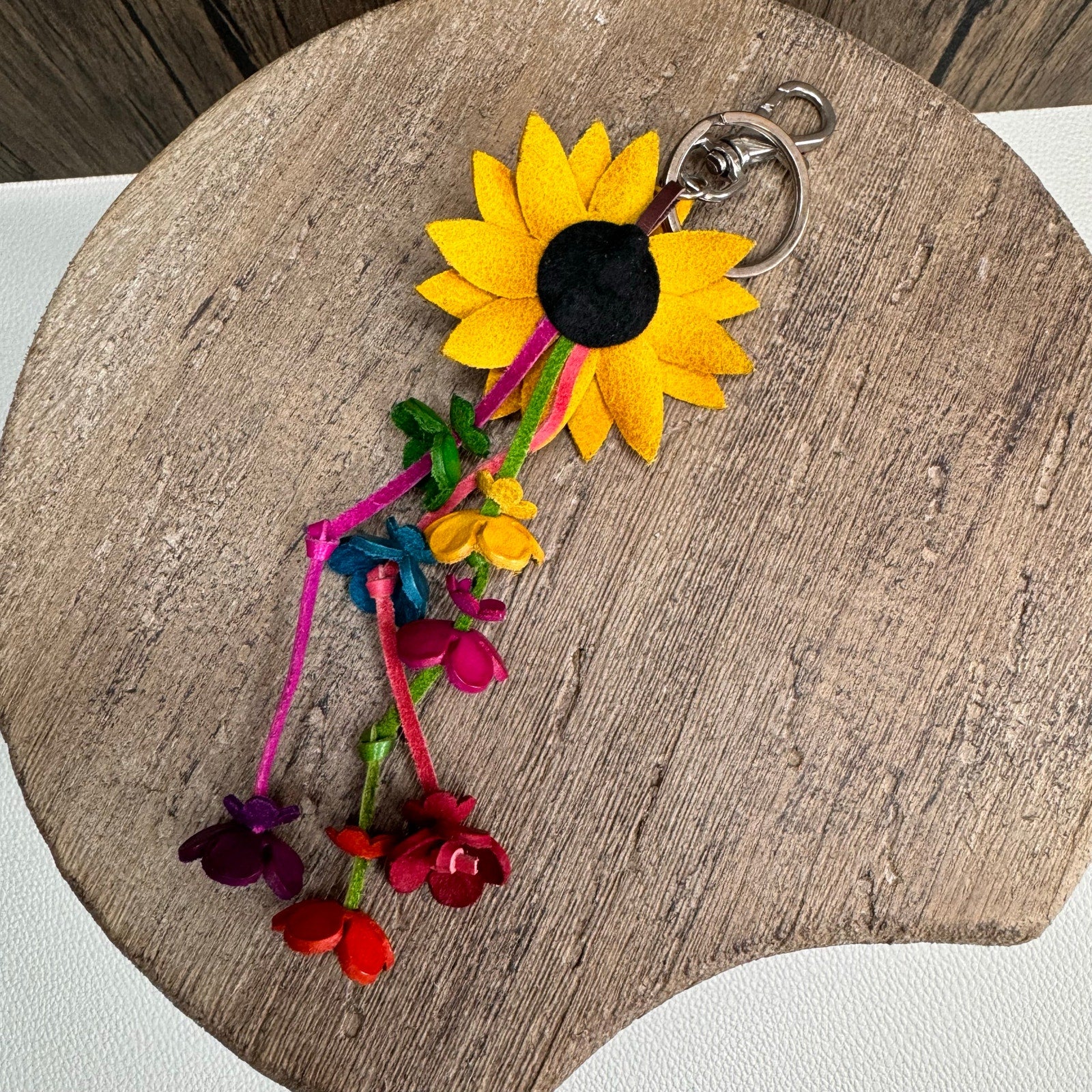 Yellow Daisy Flower Leather Bag Charm Genuine Leather Sunflower Crossbody Charm