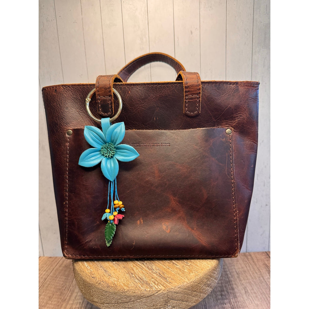Bright Blue Flower Daisy Purse Charm Genuine Leather Flower Blue Bag Charm NEW!