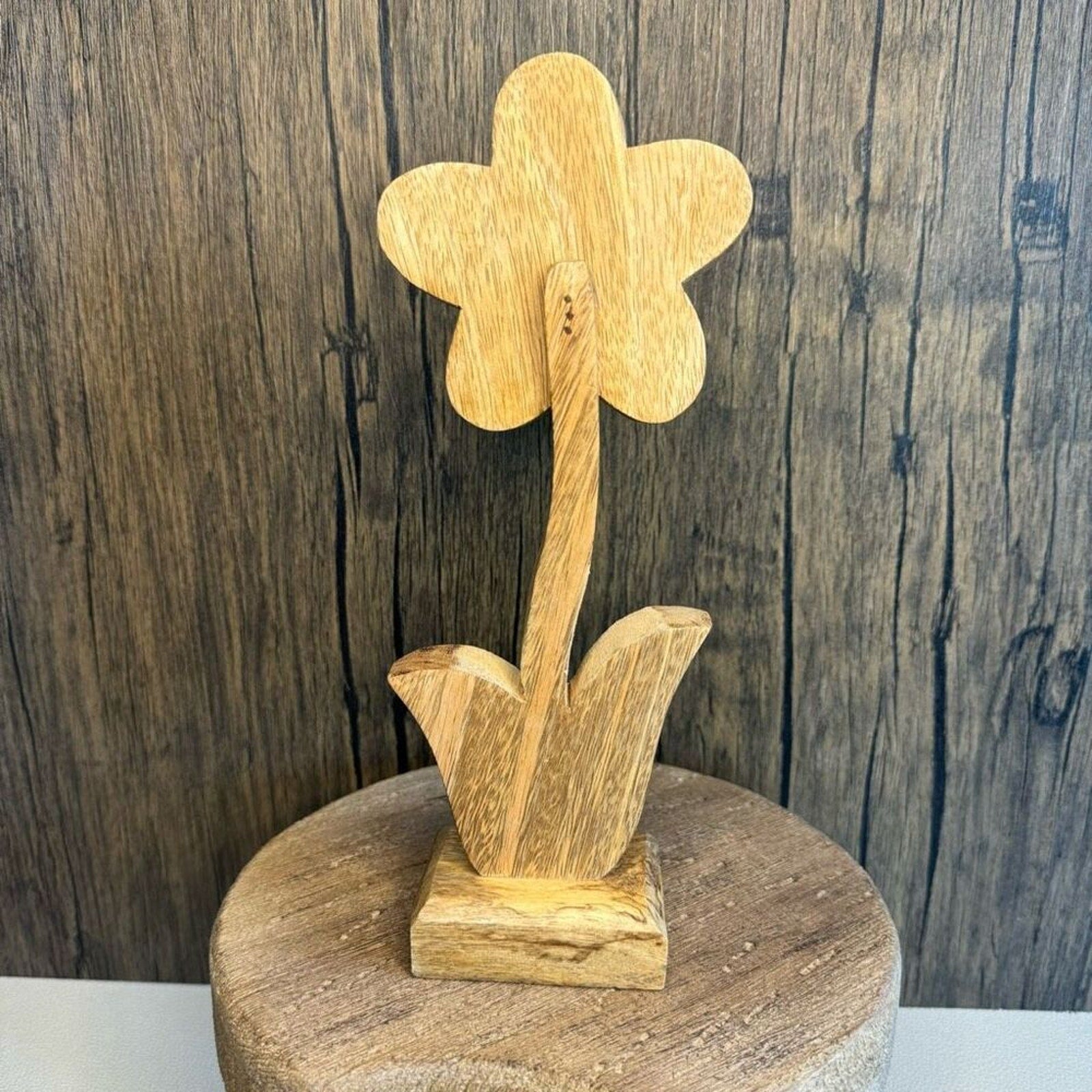 Home Decor Mango Wood Daisy Flower Sitter NEW FAST SHIP