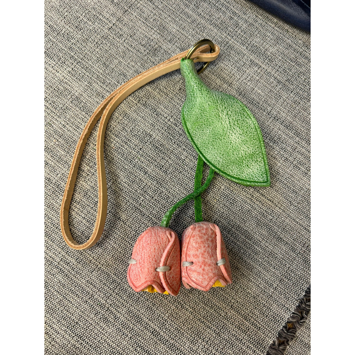 Genuine Leather Light Pink Tulip Bag Charm Tulips Flower Leather Purse Charm