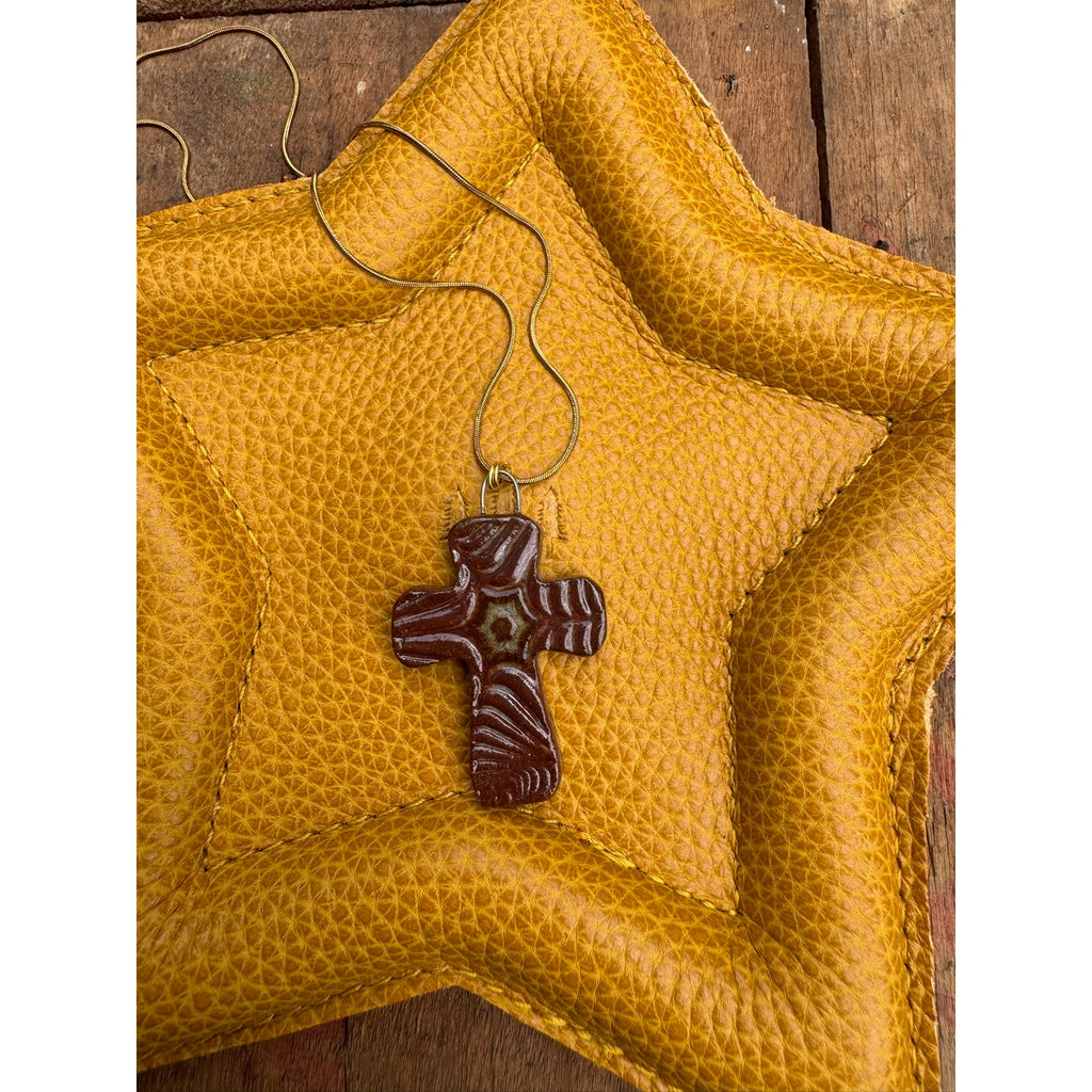 Ceramic Kiln Fired Cross Necklace Handcrafted Cross Pendant Jewelry Ceramics
