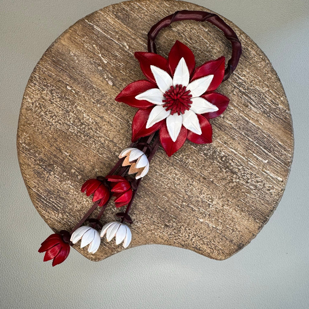 Leather Flower Purse Charm Genuine Leather Poinsettia Bag Charm Red Flower Flair