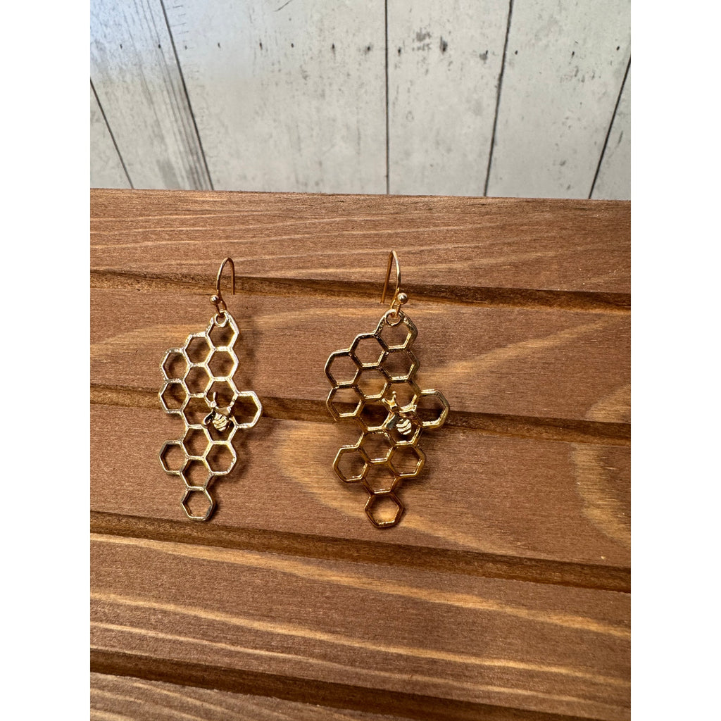 Honeycomb Bumblebee Gold Earrings Dangly Earrings Fashion Bee
