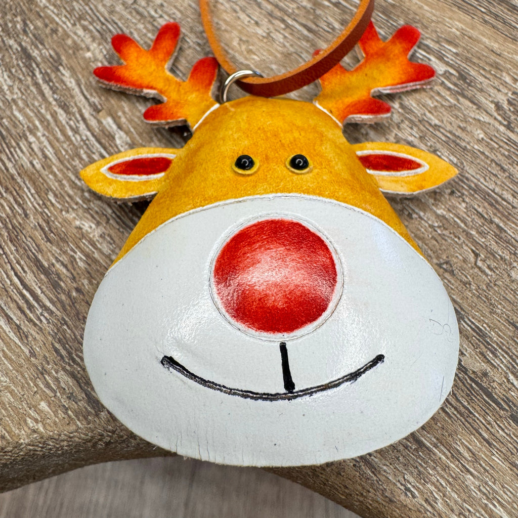 Reindeer Purse Charm Genuine Leather Bag Charm Rudolph Red Nosed Reindeer