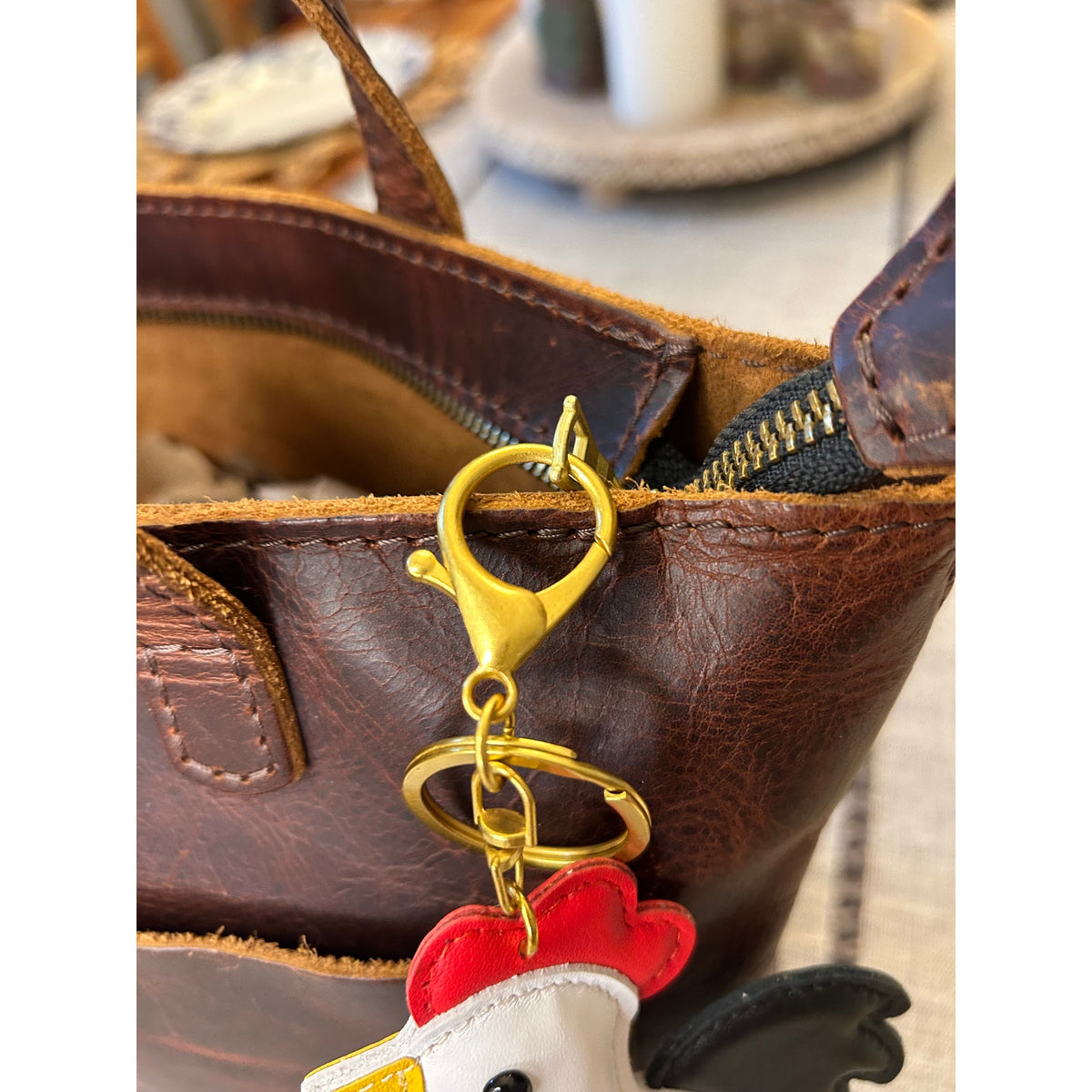 Chicken Bag Charm Genuine Leather White Chicken Purse Charm Black Accessories