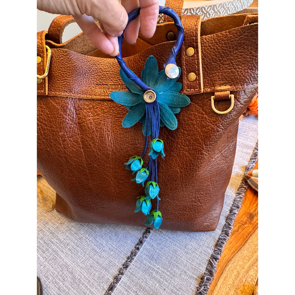 Blue Sunflower Purse Charm Flower Bag Charm Genuine Leather Accessories NEW!