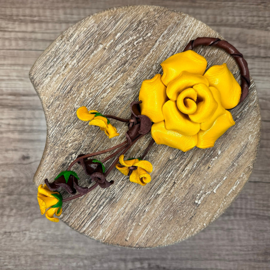 Leather Yellow Rose Purse Charm Genuine Leather Flower Bag Charm NEW FAST SHIP