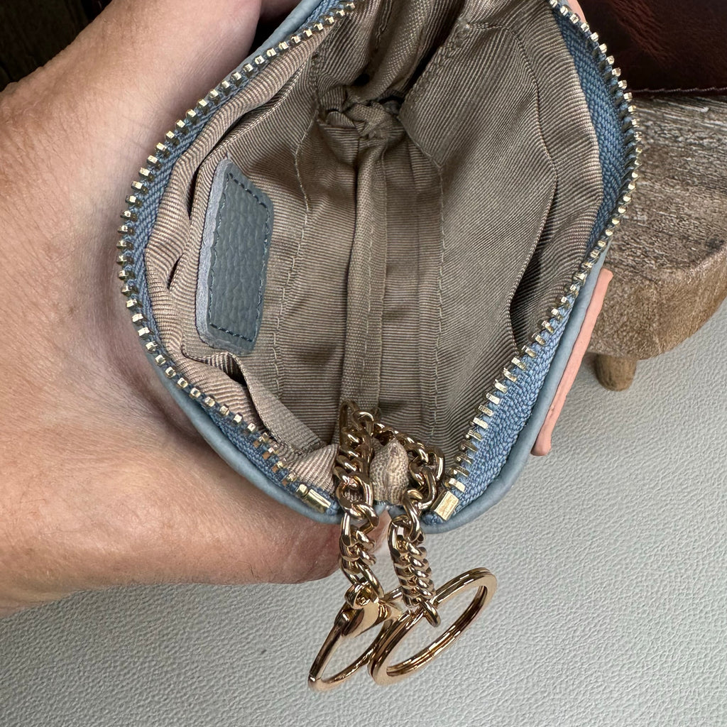 Flower Coin Purse Light Blue Wallet Genuine Leather Wallet NEW FAST SHIP