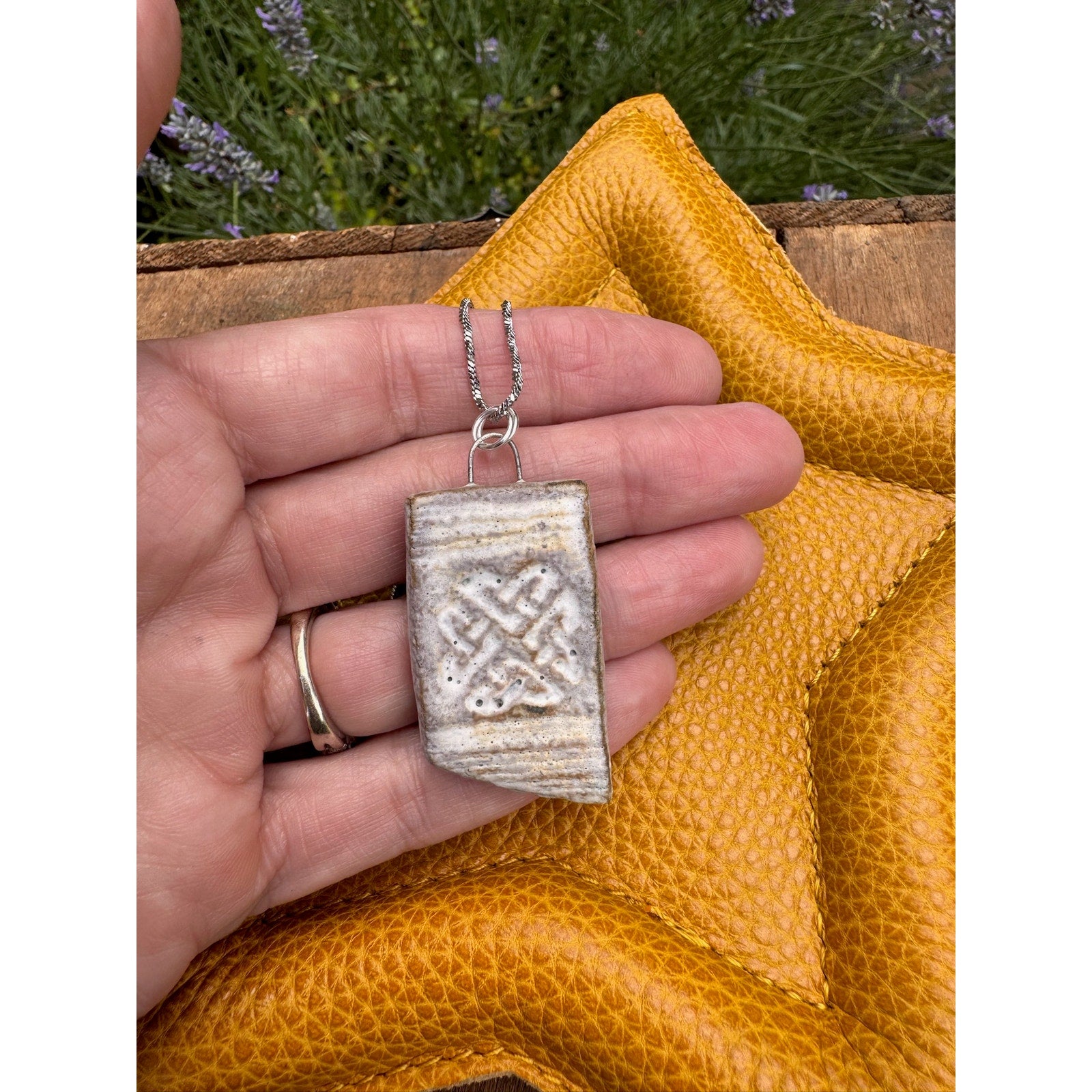 Ceramic Off White Pendant Necklace Handcrafted Jewelry Neutral Necklace