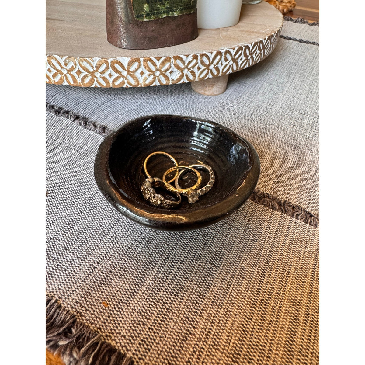 Rustic Jewelry Dish Pottery Bowl Salt Pepper Pinch Bowl Artisan Trinket Dish