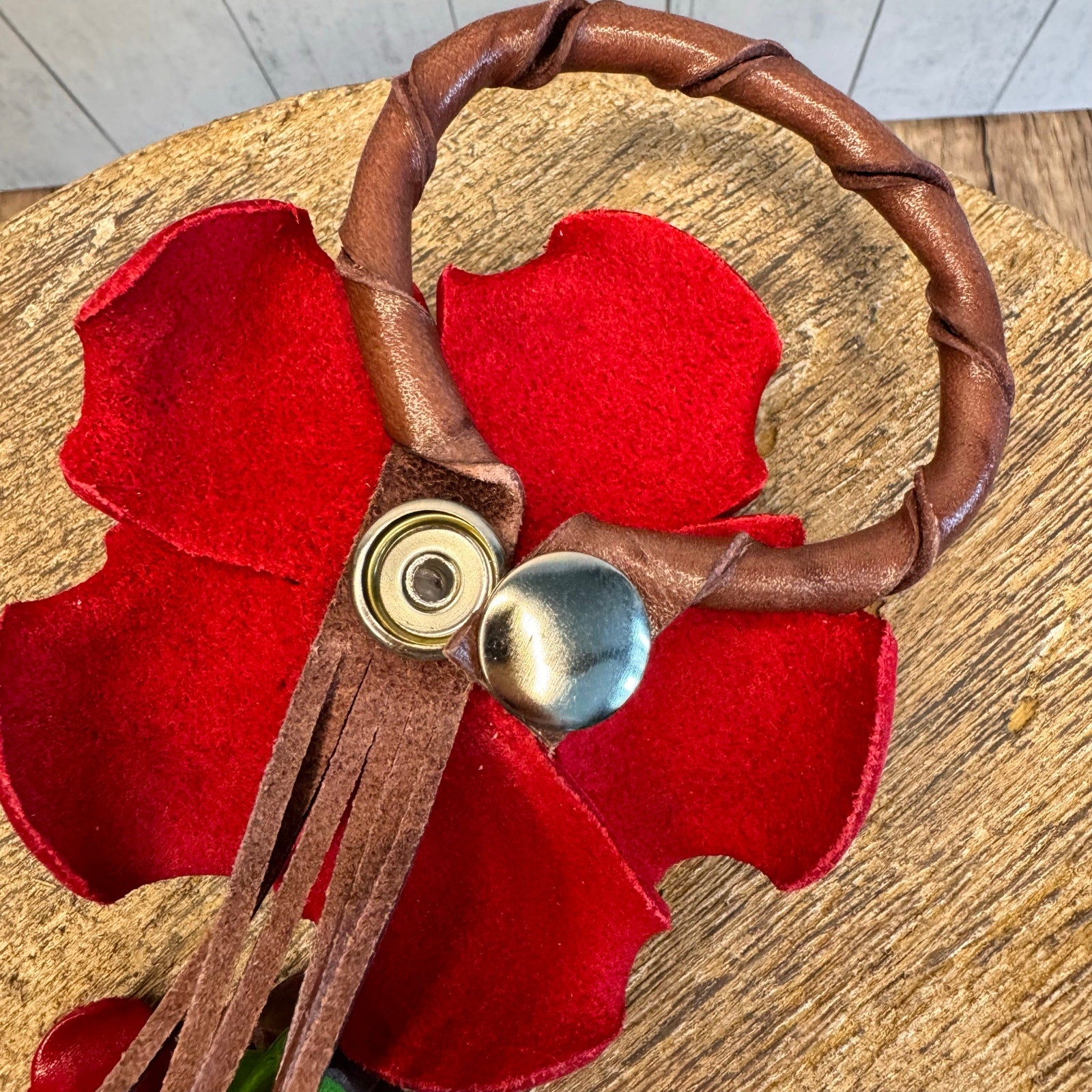 Leather Red Rose Purse Charm Genuine Leather Flower Bag Charm NEW FAST SHIP