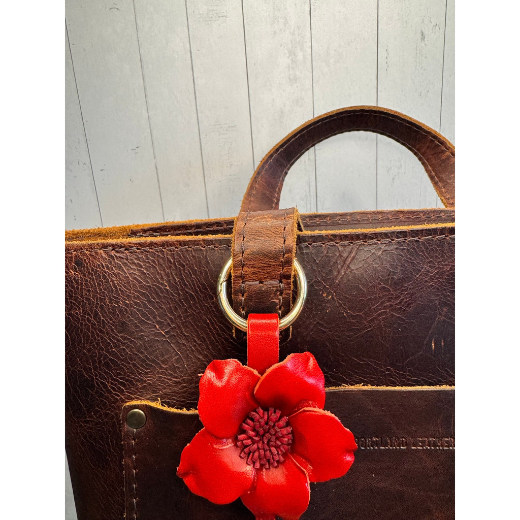 Flower Purse Charm Genuine Leather Red Flower Red Bag Charm NEW FAST SHIP