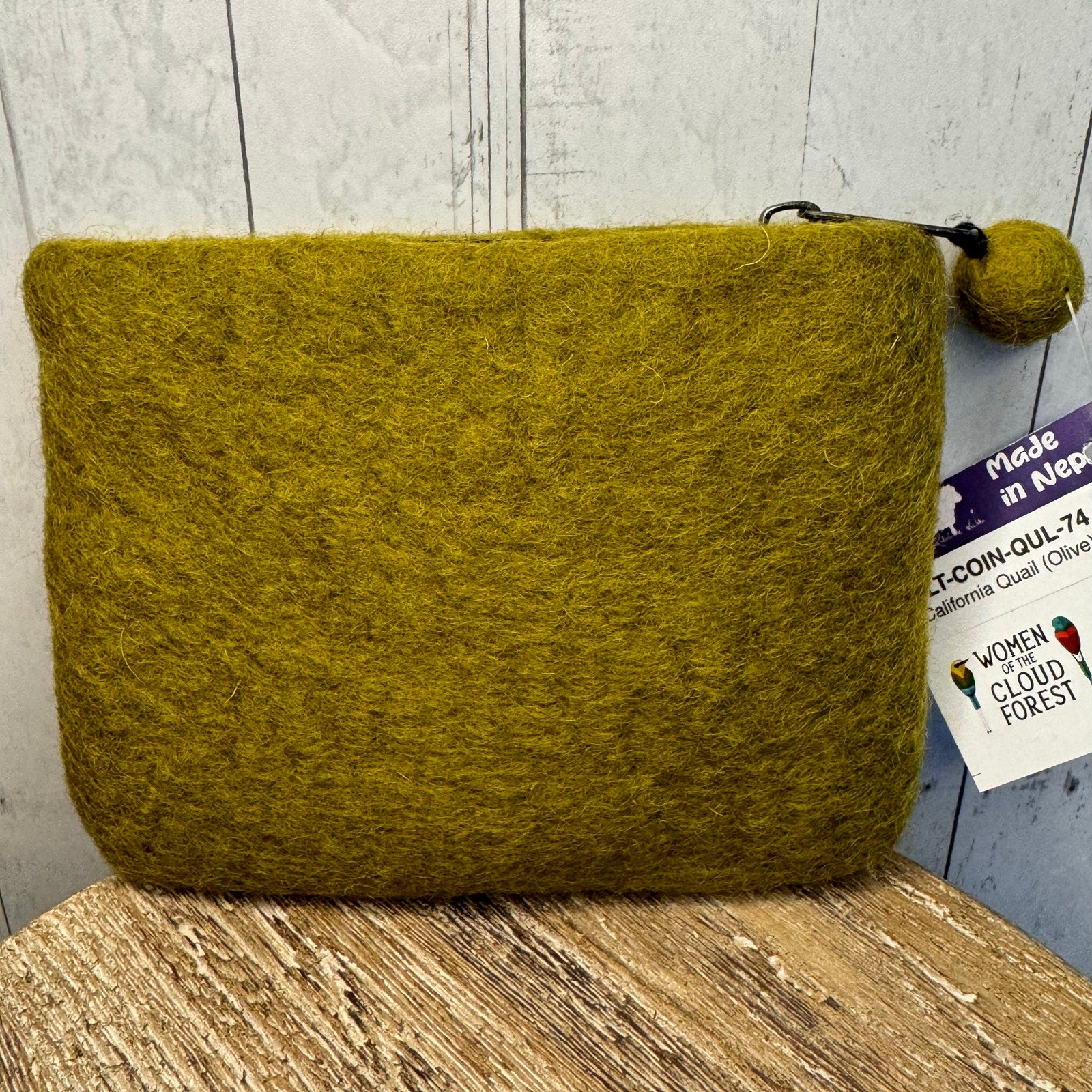Felted Wool Green Wallet Pouch California Quail Makeup Bag New FAST SHIP