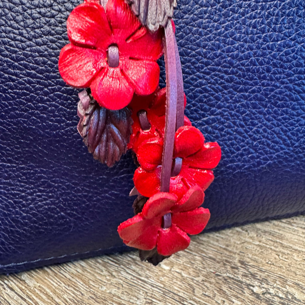 Genuine Leather Gerbera Daisy Purse Charm Leather Red Spring Bag Charm NEW