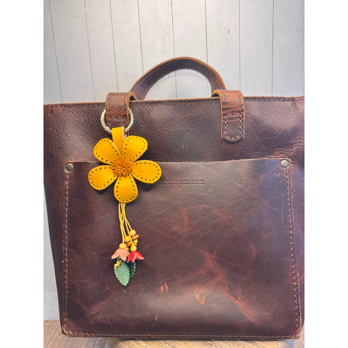 Yellow Daisy Purse Charm Genuine Leather Flower Yellow Bag Charm NEW FAST SHIP