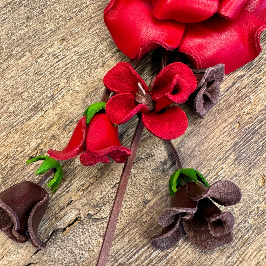 Leather Red Rose Purse Charm Genuine Leather Flower Bag Charm NEW FAST SHIP