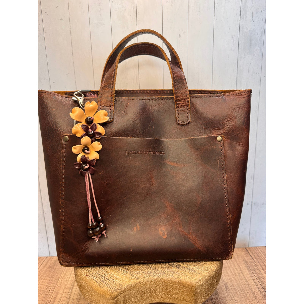 Plumeria Flower Bag Charm Genuine Leather Flower Bag Charm Beige Flower Charm
