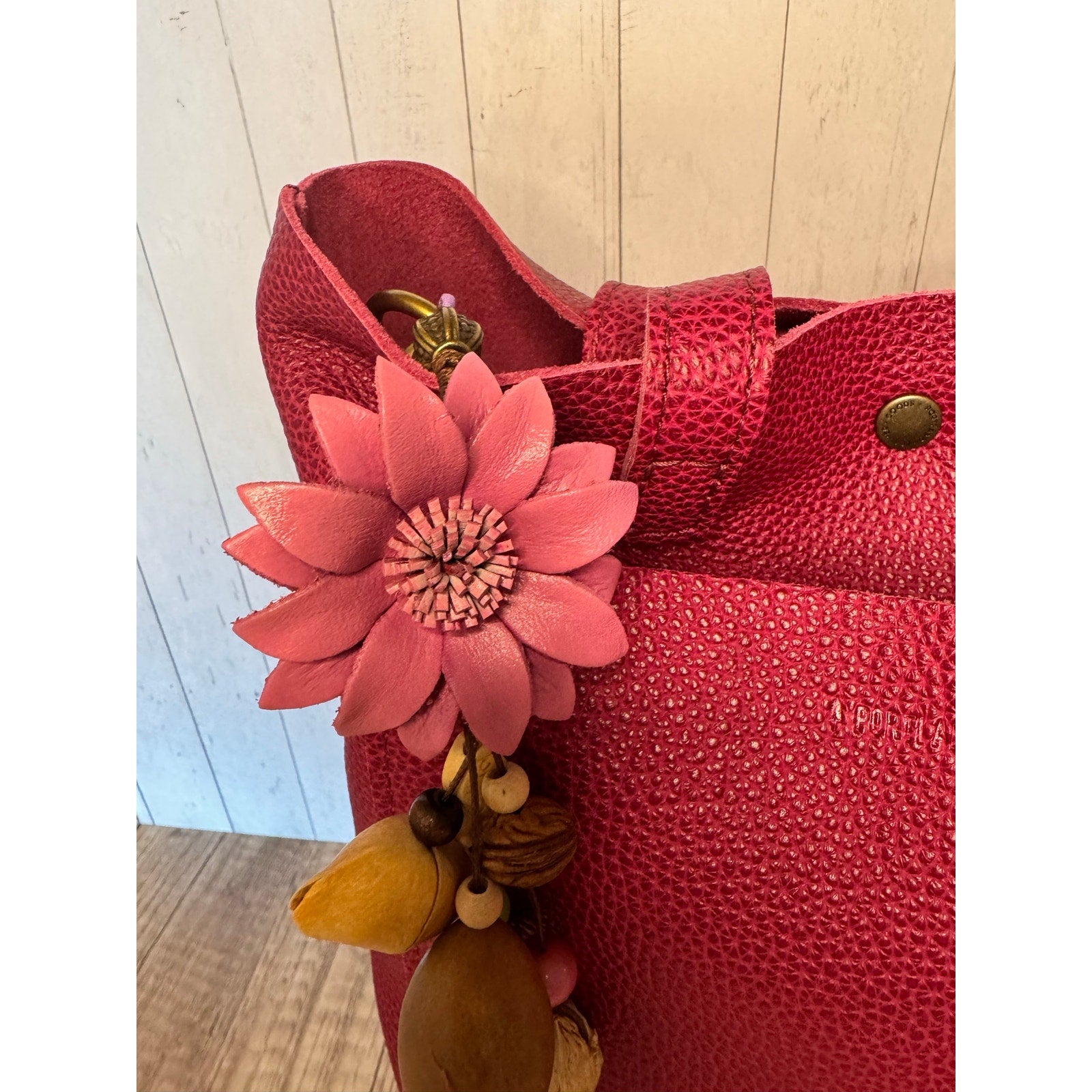 Summer Daisy Pink Purse Charm Genuine Leather Sunflower Flower Bag Charm NEW!