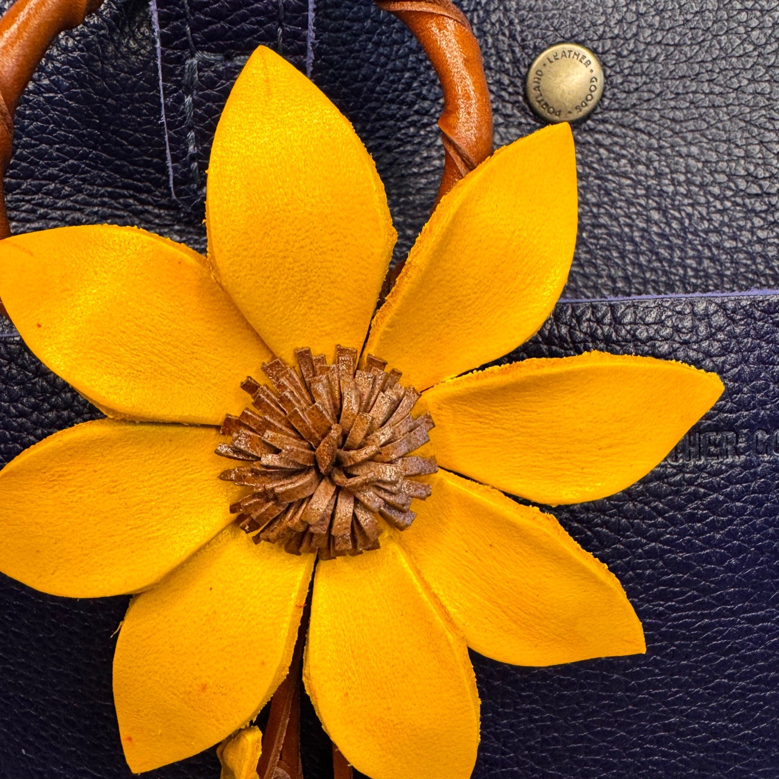 Leather Purse Charm Flower Charm Genuine Leather Yellow Daisy Bag Charm NEW!