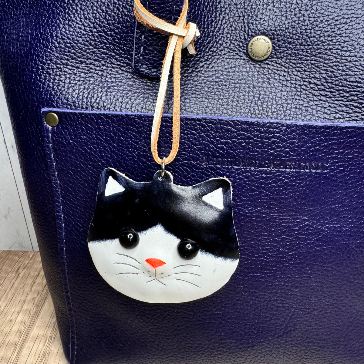 Genuine Leather Black Cat Bag Charm Leather Hand Painted Kitty Cat Purse Charm