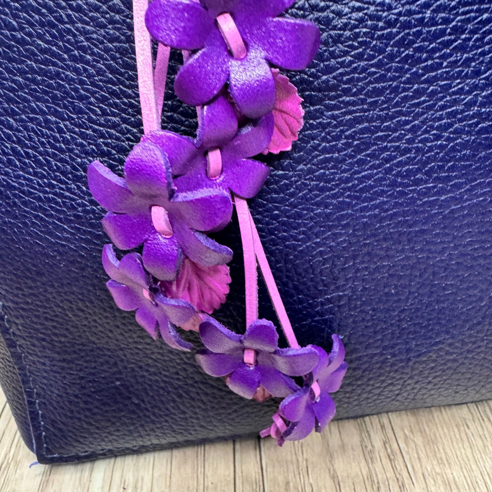 Genuine Leather Flower Purse Charm Leather Purple Spring Bag Charm NEW FAST SHIP
