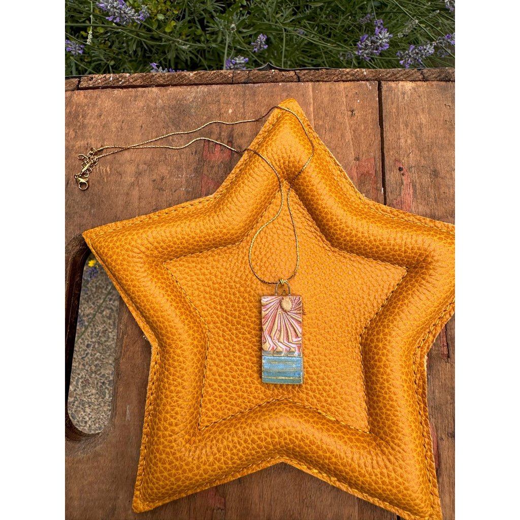 Sunburst Kiln Fired Ceramic Necklace Ceramic Rectangle Pendant Jewelry Necklace