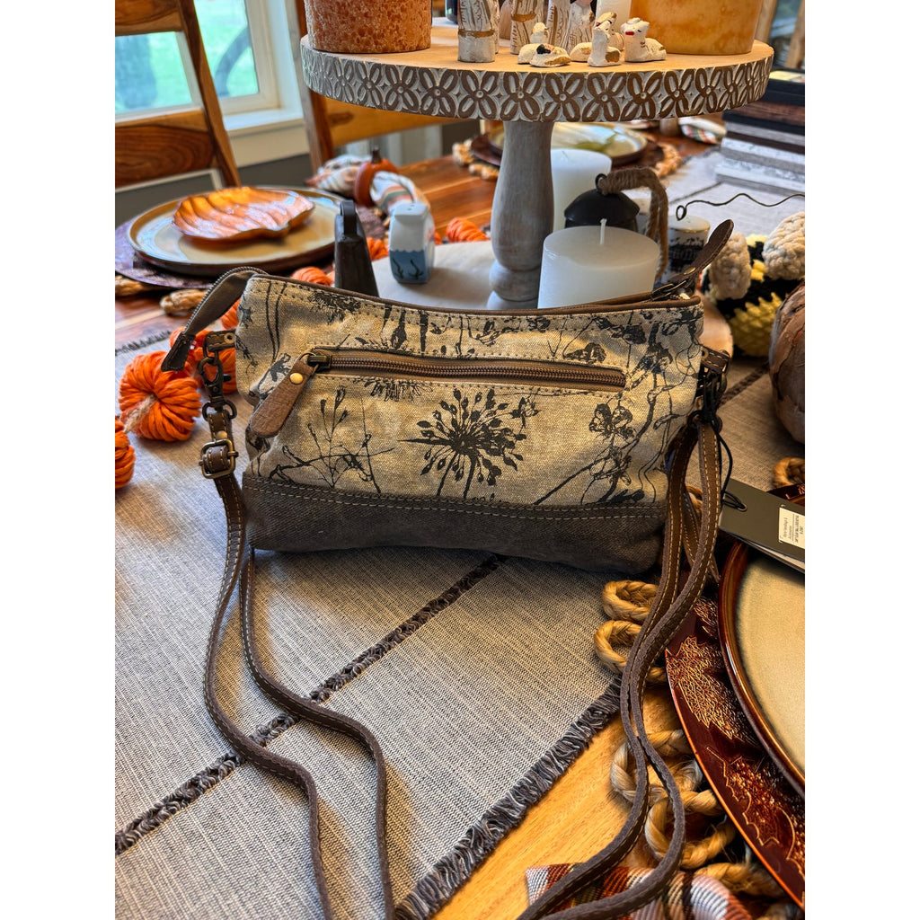 Canvas Gray Beige Purse Crossbody Bag Boho Accessories 11 x 7