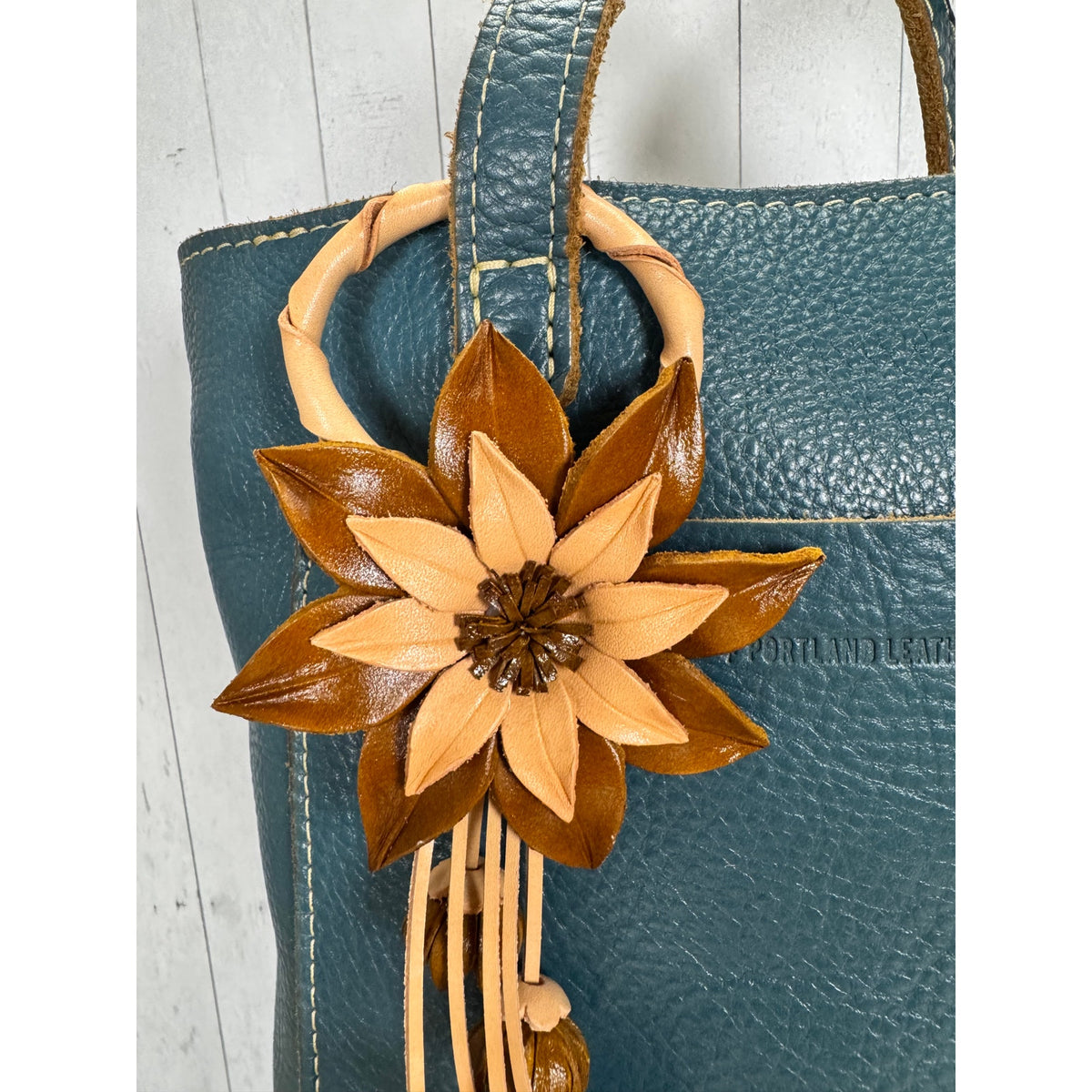 Autumn Purse Charm Fall Flower Charm Genuine Leather Neutral Accessory NEW!