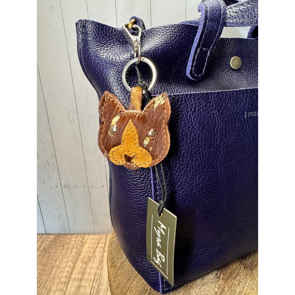 Cute Dog Purse Charm French Bulldog Dark Brown Genuine Leather Bag Charm