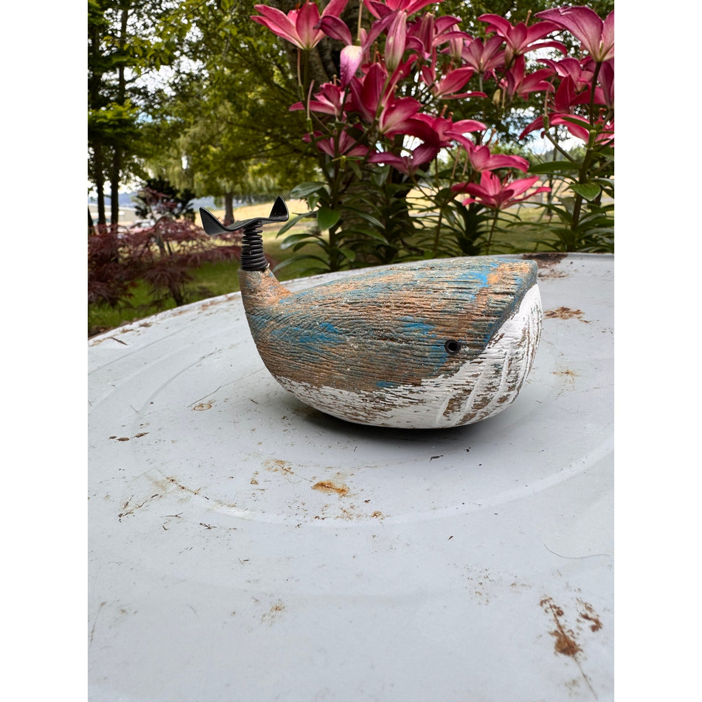 Rustic Mini Blue Whale Sitter Wood Home Decor Beach House FAST SHIP NEW