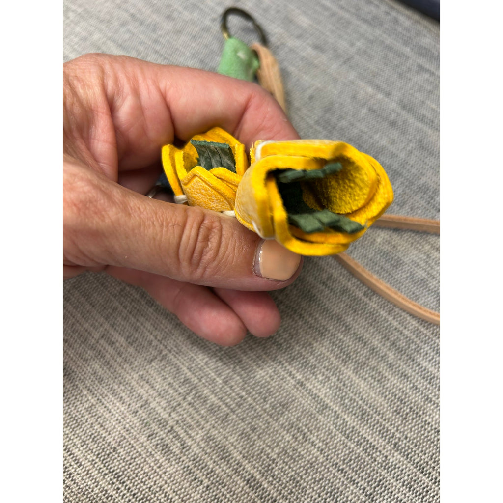 Genuine Leather Yellow Tulip Bag Charm Tulips Flower Leather Purse Charm