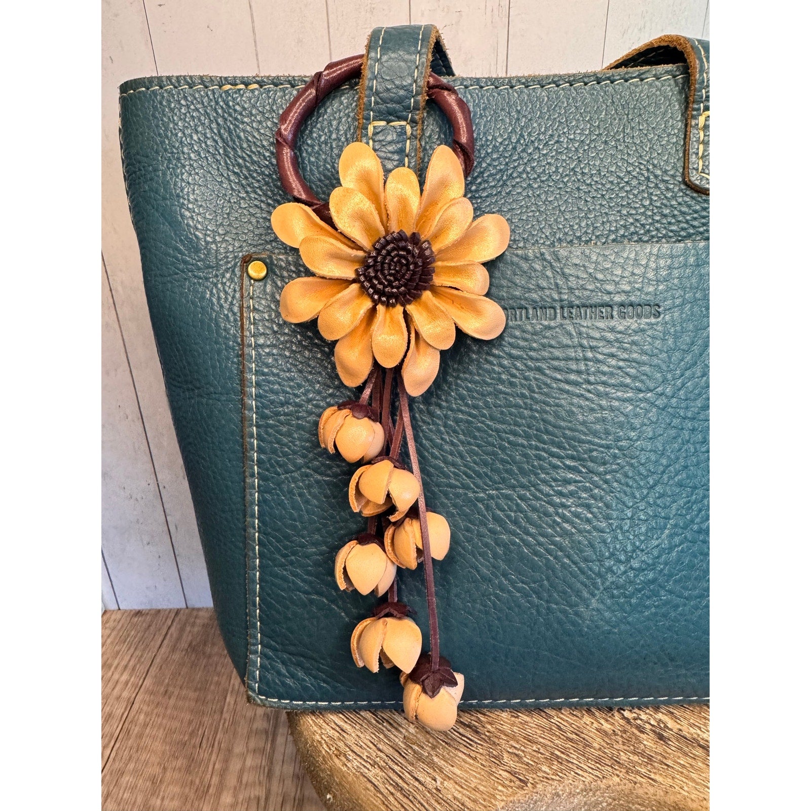Leather Flower Purse Charm Genuine Leather Gerbera Daisy Bag Charm FAST SHIP