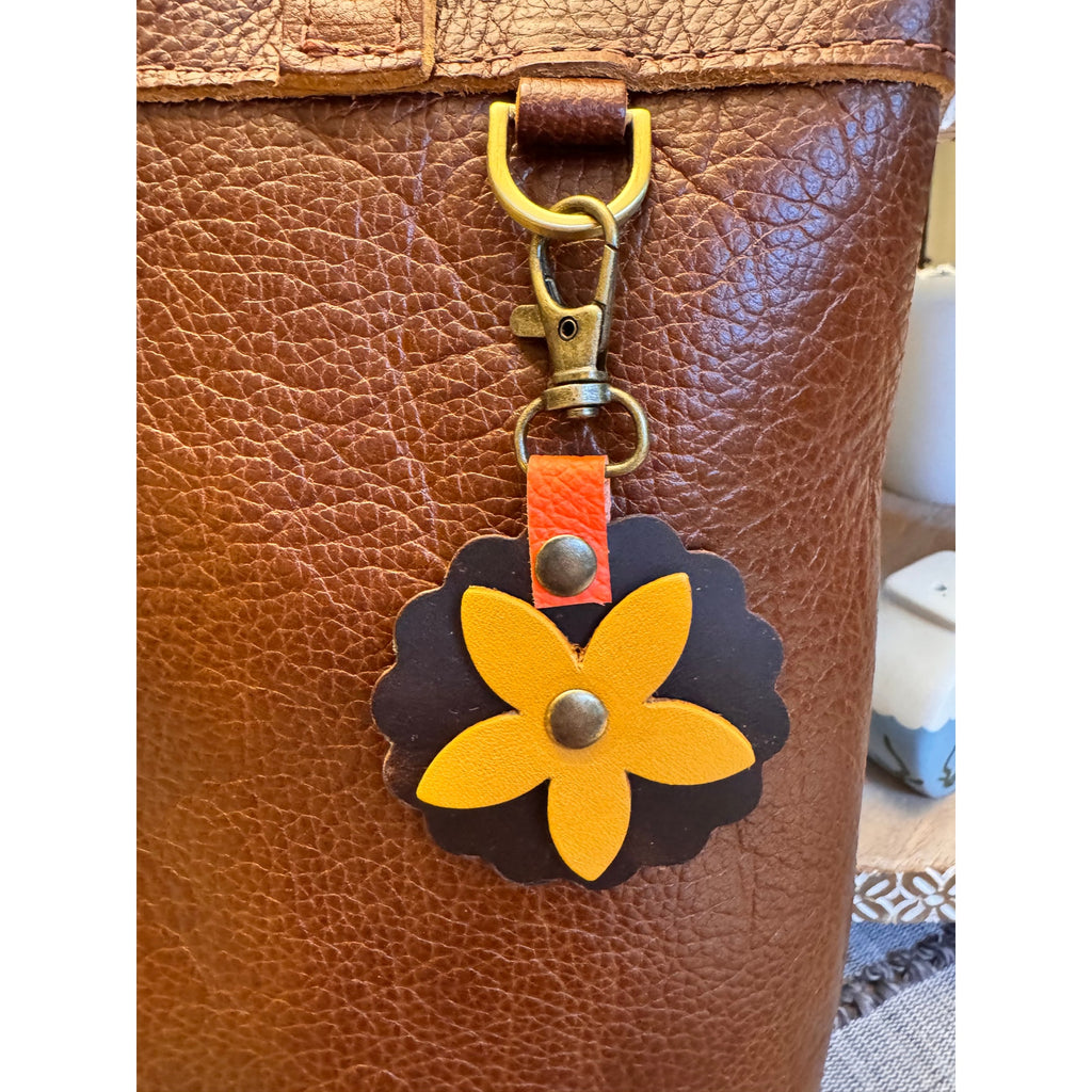 Round Autumn Bag Charm Genuine Leather Orange Brown Yellow Accessories NEW!