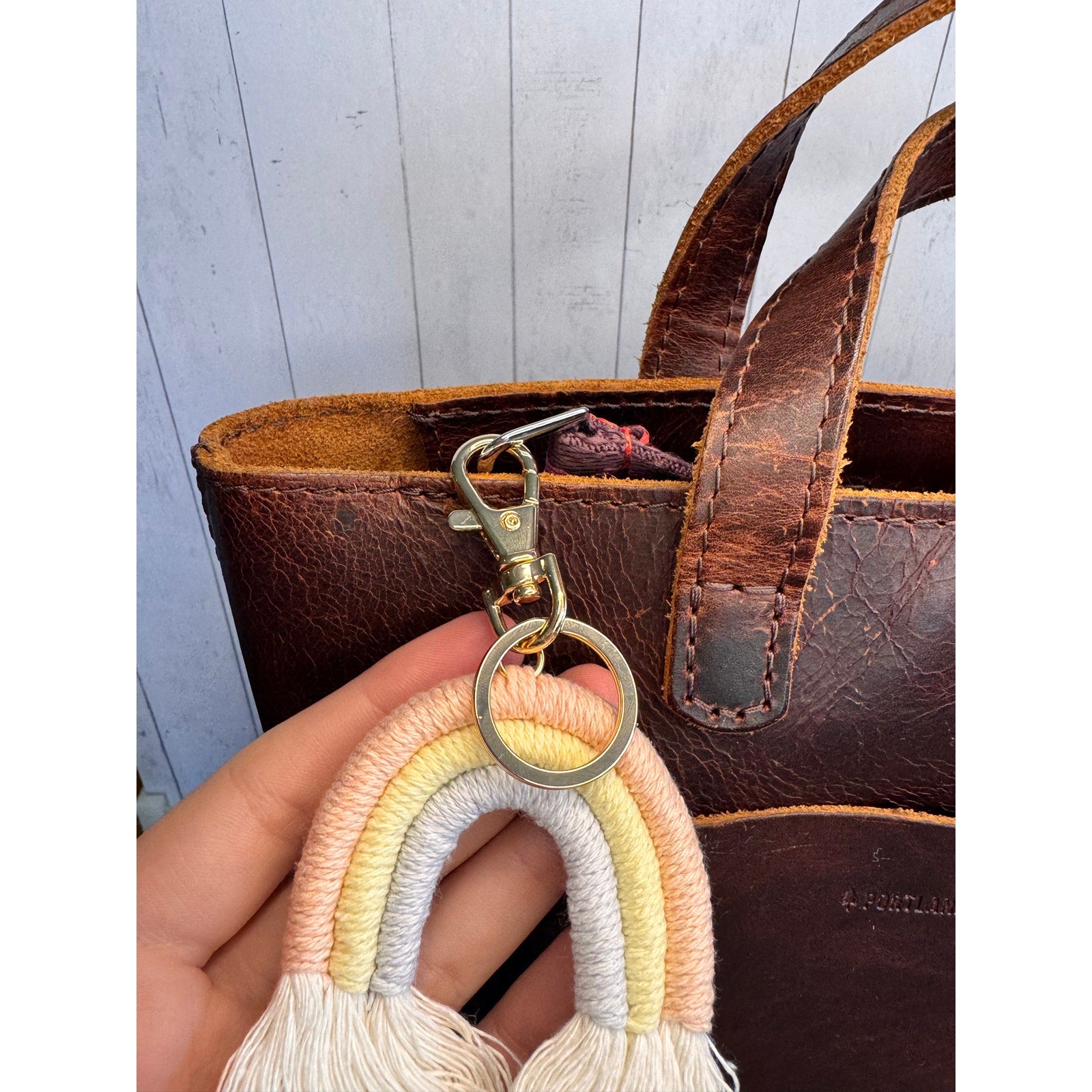 Macrame Rainbow Purse Charm Macrame KeychainPink Yellow Lavender Rainbow