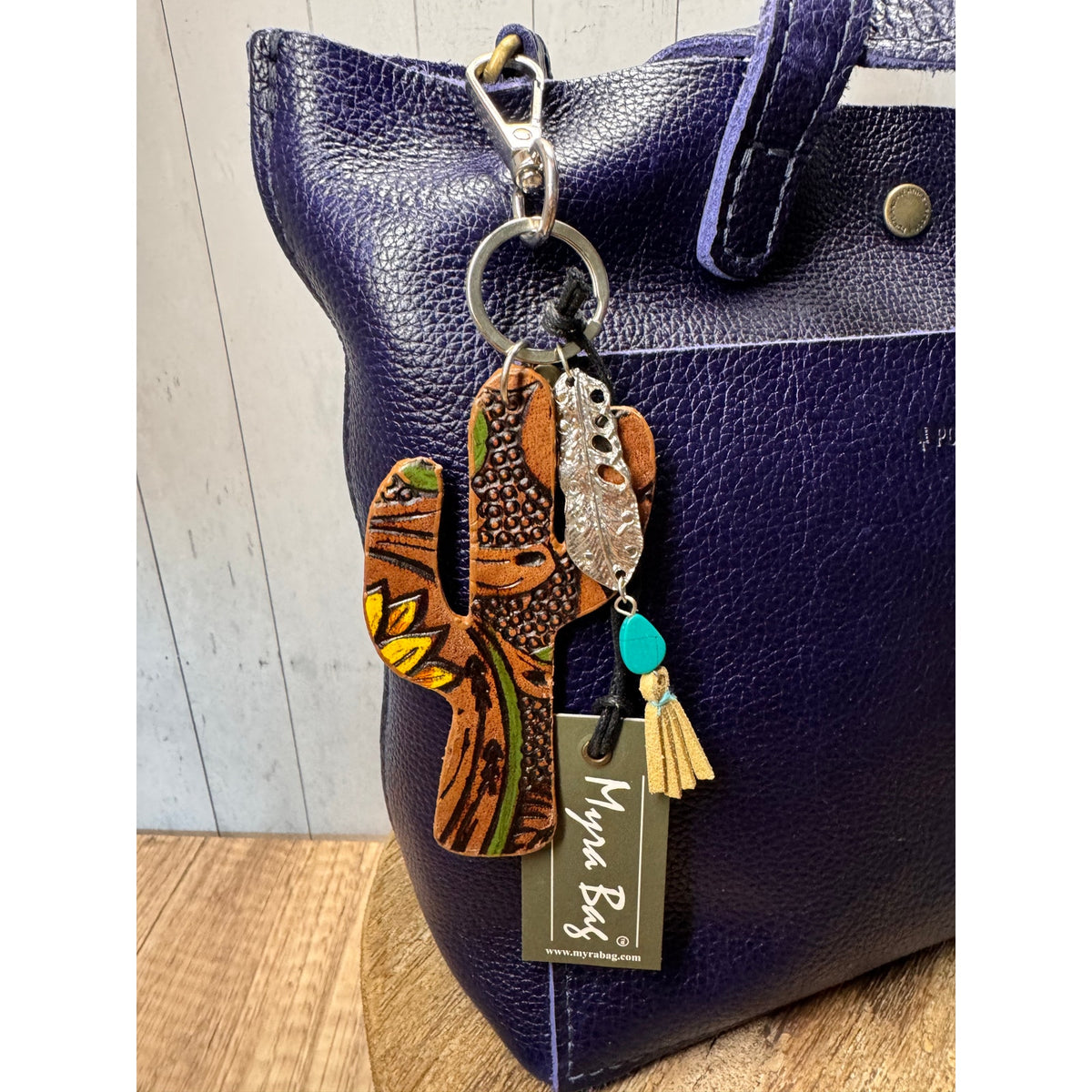 Cute Cactus Purse Charm Western Cactus Genuine Leather Bag Charm