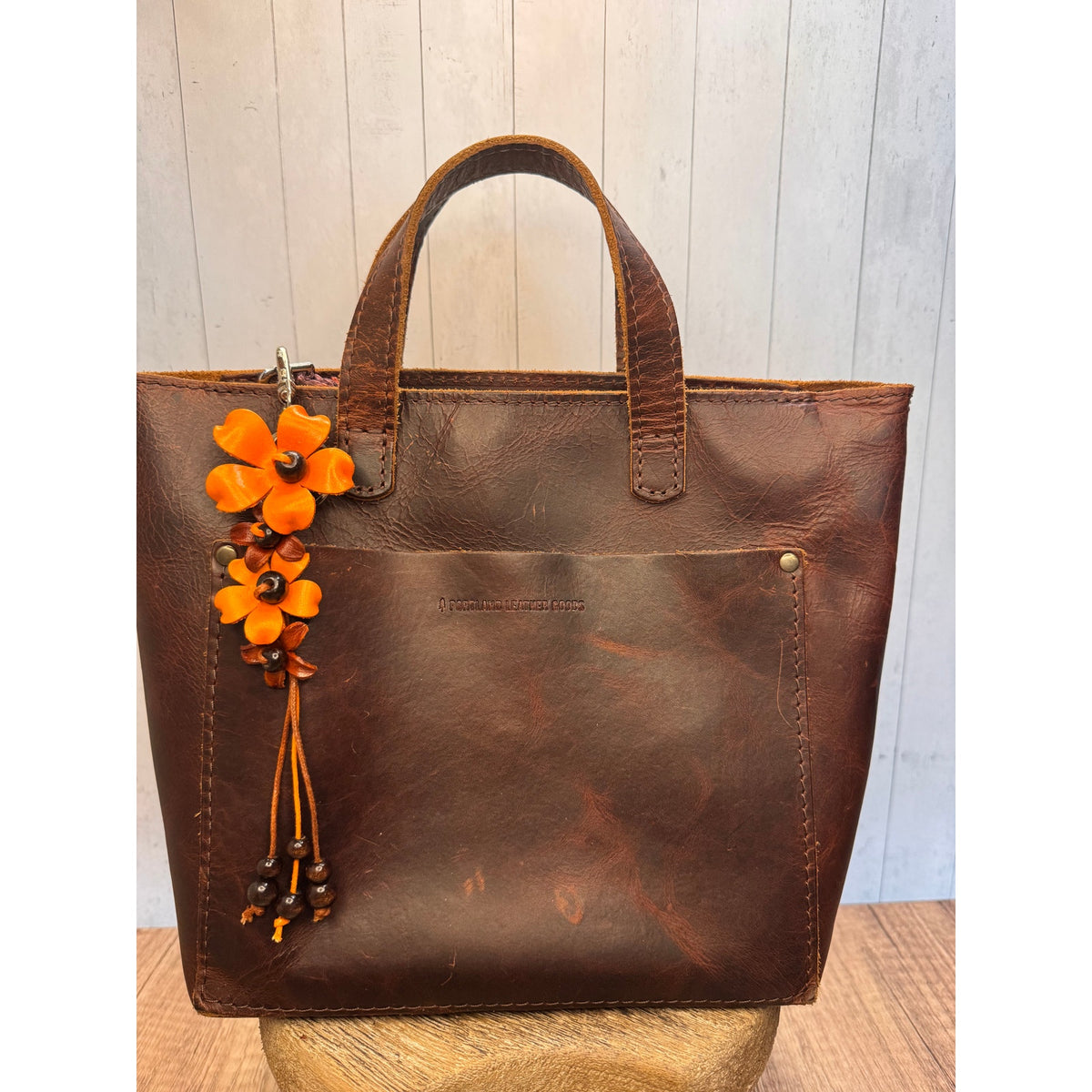 Plumeria Flower Bag Charm Genuine Leather Flower Bag Charm Orange Flower Charm