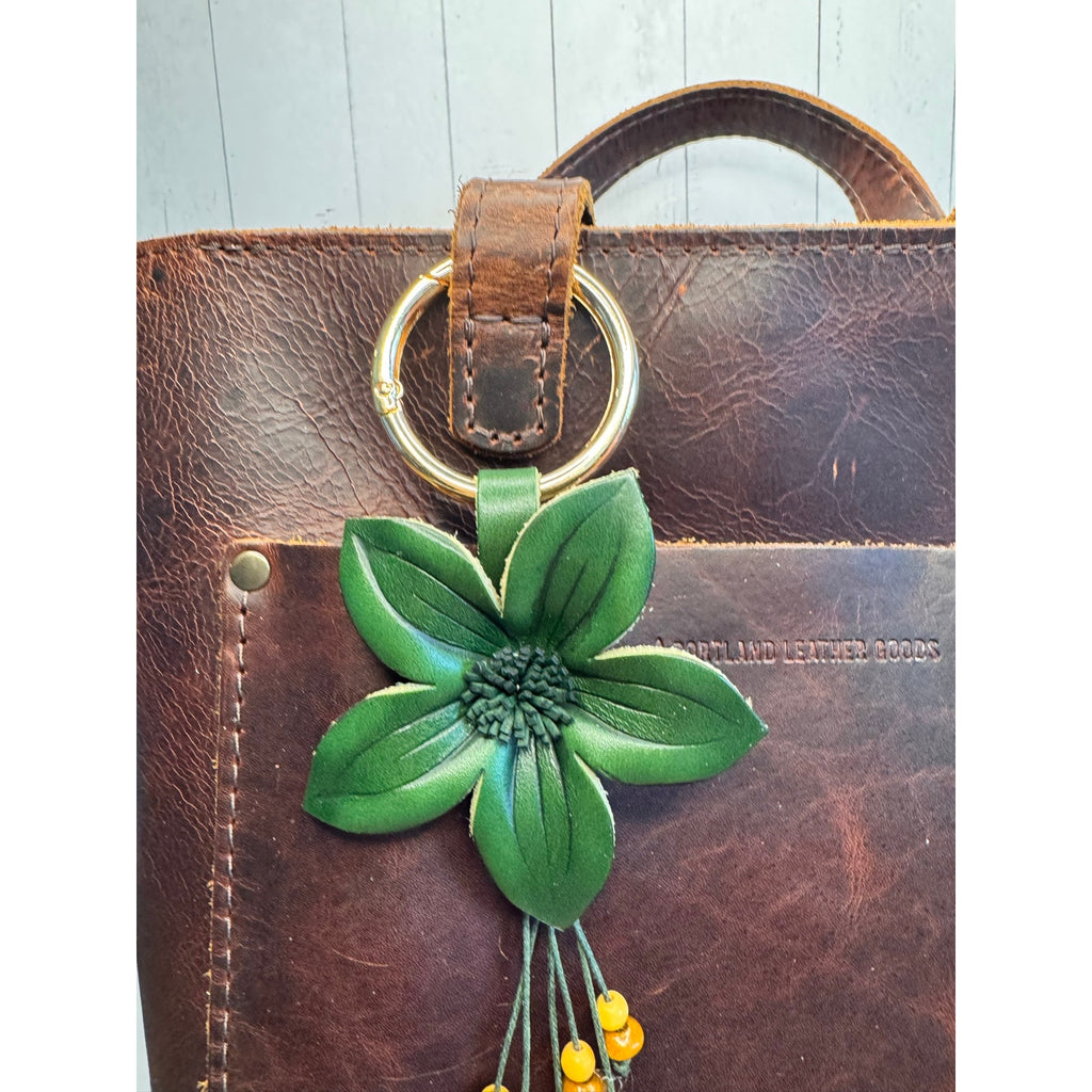 Green Flower Daisy Purse Charm Genuine Leather Flower Green Bag Charm NEW!