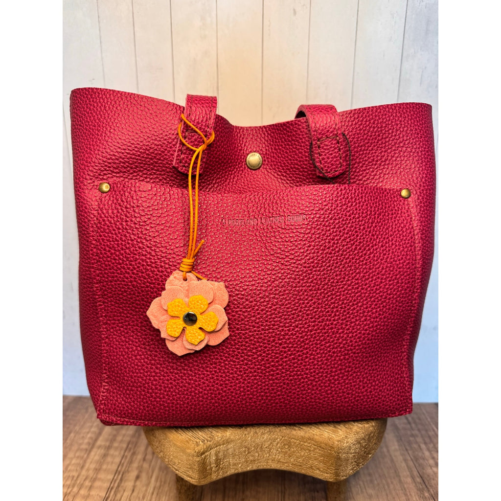 Leather Flower Bag Charm Yellow Pink Pink Flower Purse Charm Genuine Leather