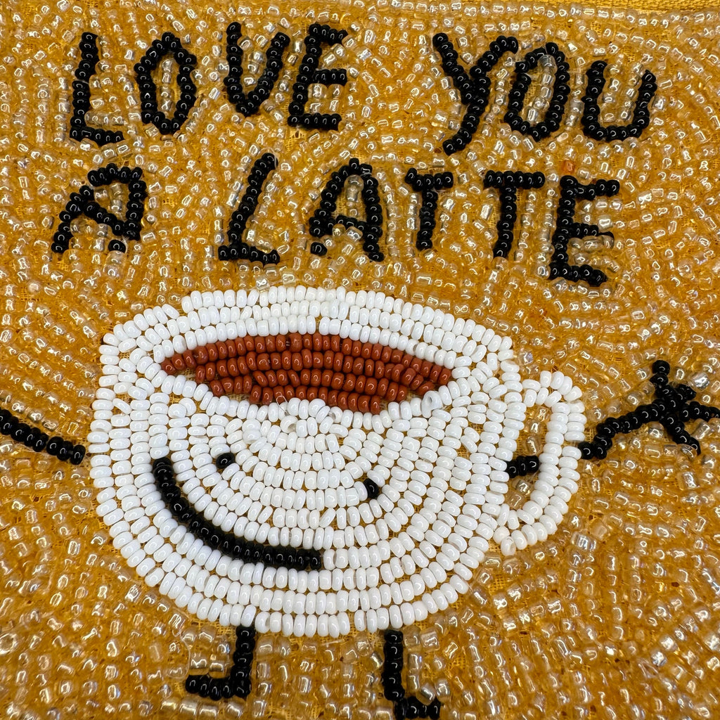 Beaded Coin Purse Gold Coffee Latte Wallet Travel Pouch Womens Accessories NEW!