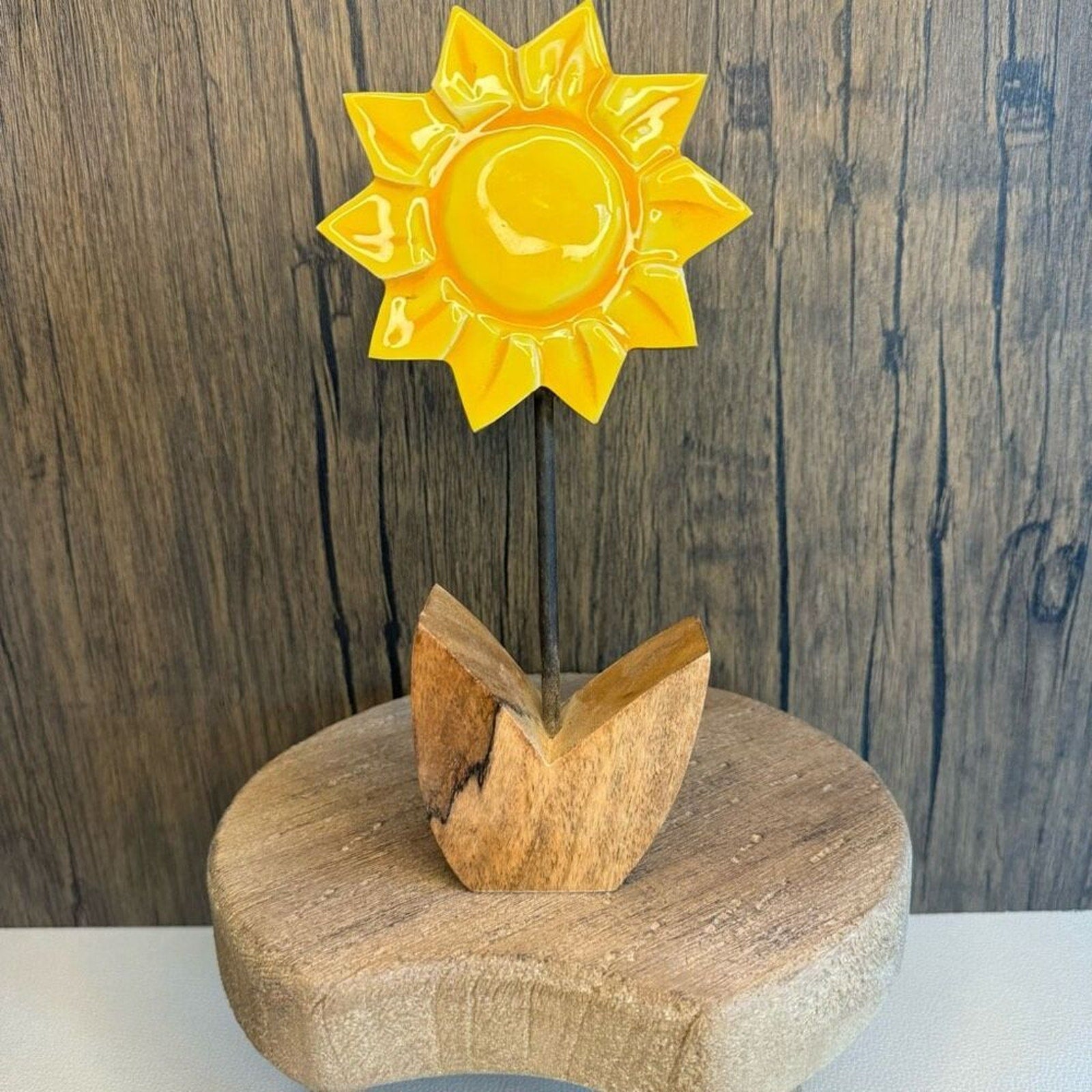Home Decor Mango Wood SUNFLOWER Sitter NEW FAST SHIP